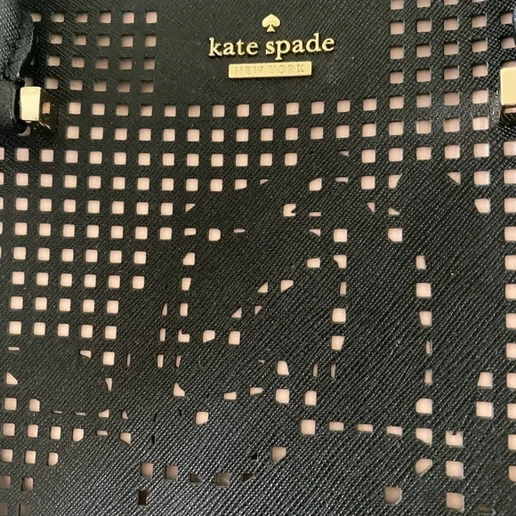 Kate Spade Black Pink Rose Floral Lasercut Leather Clarise Bag - Picture 2 of 7